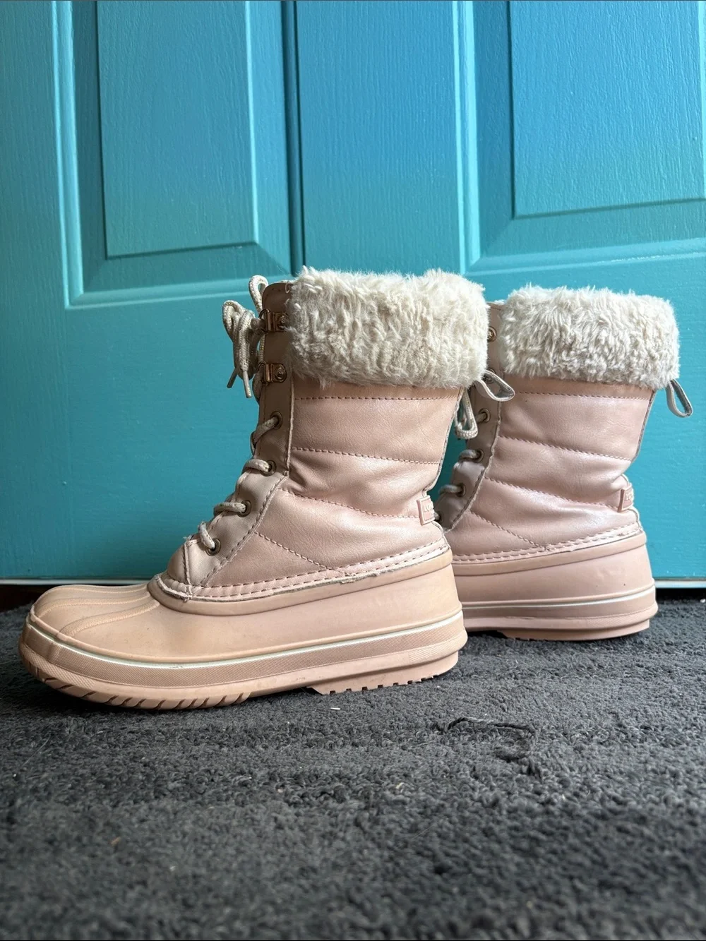 Girl’s London Fog Faux-Fur Lace-Up Winter Boots - Light Pink